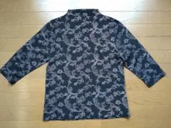 黒　総柄カットソー　ボトルネック 七分袖