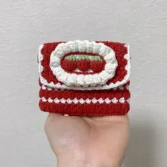 【No.27】かぎ編み、ミニ財布、ハンドメイド、カードケース、いちごクリーム