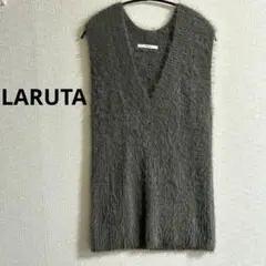 LARUTA グレー シャギーVネック ニットベスト