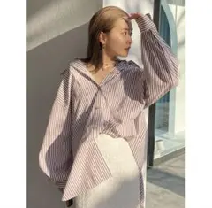 Ungrid ルーズストライプシャツ　ブラウン