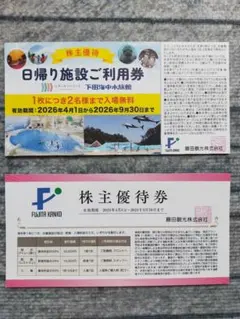 藤田観光 株主優待券＆日帰り施設ご利用券 （１枚　２名分）のサムネイル