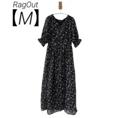 0189 RagOutラグアウト半袖ロングワンピース花柄総柄黒Mサイズゆるふわ夏