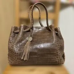 FURLA クロコ型押し ハンドバッグ ブラウンのサムネイル