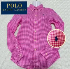 美品☆ラルフローレン☆ ロゴ刺繍　長袖チェックシャツ　ピンク　160
