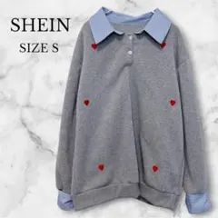 ✨美品✨シーイン　ドッキングトレーナー　ハート柄　裏起毛　カレッジスタイル　Sのサムネイル