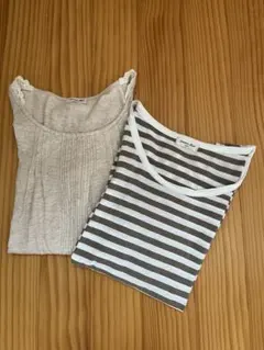Samansa Mos2ベージュ長袖Tシャツ・ストライプデザイントップス2点
