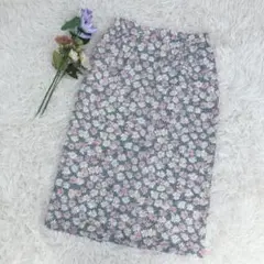 【昭和レトロ】9号♡花柄スカート／ミディ丈　毛100％　キュプラ　ヴィンテージ風