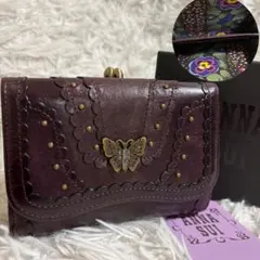 極美品/がま口✨アナスイ 折り財布 オールレザー バタフライ ストーン パープル