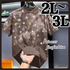【2L～3L／茶】モノグラム 半袖Tシャツ 大きいサイズ レディース メンズ
