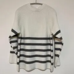 grove ホワイト/グレー ストライプ ニットセーター 02/M未使用