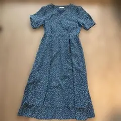 【F】earth music&ecology ネイビー花柄半袖ワンピース