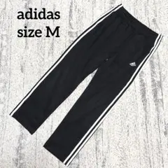 【アディダス】adidas ライン ロングパンツ M ロゴ刺繍 黒 白