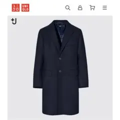 美品！ ユニクロ プラスジェイ ウールブレンドチェスターコート ネイビー M