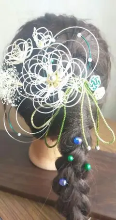 髪飾り成人式　卒業式　ホワイトアイボリー13点　水引　結婚式　振袖　前撮り　和装