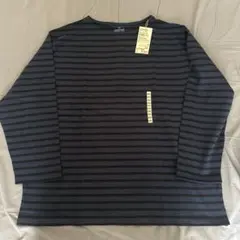 無印良品　洗いざらし太番手ボートネック九分袖Ｔシャツ　XXL ①