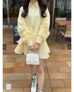 GRL グレイル アシンメトリー フリル付きシャツワンピース（イエロー・ブルー）