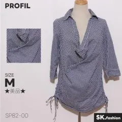 ★美品★ PROFIL シャツ 七分袖 ギンガムチェック柄 ドレープネックのサムネイル