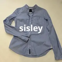 良品✨Sisleyブルーストライプ フリル付き長袖シャツ　コットン