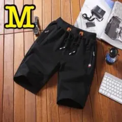 ハーフパンツ【M】メンズ 短パン 伸縮性ウエストバンド pブラックのサムネイル