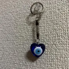 トルコ　ハート　ガラス製　キーホルダー