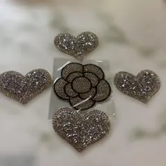 ラインストーン ハートと花ワッペン5個セット
