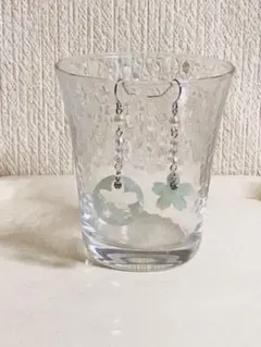 No.146✿春ピアス✿アシンメトリー桜(ミントグリーン)パール×ラインストーン