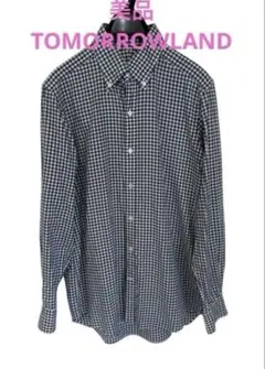 美品　TOMORROWLAND ギンガムチェックシャツ　ホワイト×ブラック