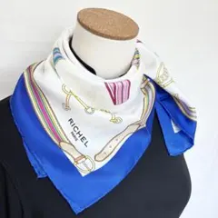 4-11.RICHEL PARIS 馬具モチーフ シルクスカーフ　ブルー系のサムネイル