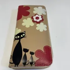猫柄 フラワーモチーフ ラウンドファスナー長財布 ベージュ♡のサムネイル