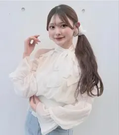 Nomae/アメスリリボンフリルブラウス（アイボリー系、フリーサイズ