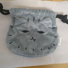ねこ 巾着袋 ポーチ グレー