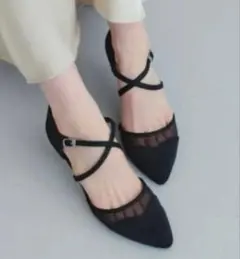 【新品】dorry doll 黒　ストラップ付き　パンプス　疲れにくい　結婚式M