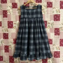 チュニックワンピース　ブラック×グレー　チェック柄起毛生地　ハンドメイド