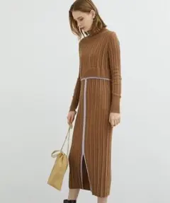 美品【studious】リブ編みブラウンニットワンピース