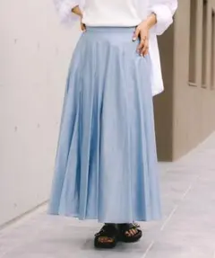 Ray BEAMS エアリー シアー フレア スカート青S