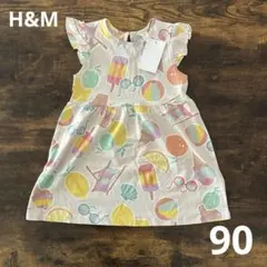 ⭐️新品・タグ付き⭐️H&M コットンワンピース 半袖 アイス柄 パステル 90cm