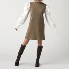 新品　CECILMcBEE セシルマクビー　リブ　ボリューム袖 ワンピース