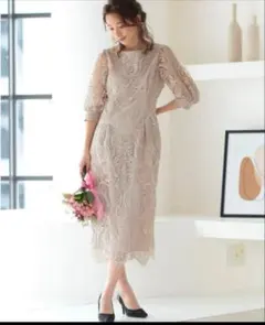 PREFERIR 刺繍レースバックリボンドレス 結婚式 オケージョン М