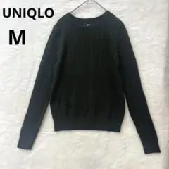 美品 UNIQLO M コットンカシミヤ ケーブルボートネックセーター オリーブ
