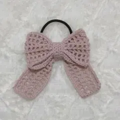ハンドメイド 編み物 毛糸 かぎ編み ヘアゴム リボン メッシュ 夏 ピンク