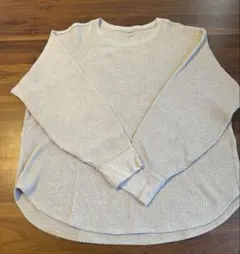 ユニクロ　ワッフルクルーネックTシャツ（長袖）　ベージュ