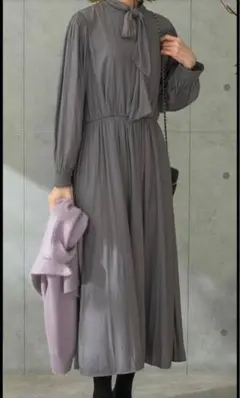ロングワンピース グレー リボンアーバンリサーチロッソ
