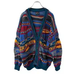 【希少】マルチカラー　ボーダー　3Dニットカーディガン　ヴィンテージ