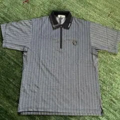 HEAD グレー ストライプ ポロシャツ 前ジッパーLサイズ