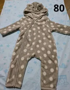 【匿名配送】グレー 水玉模様 フード付きロンパース 80