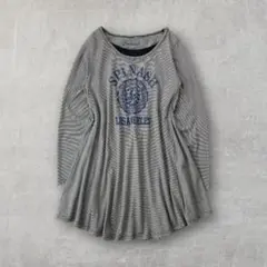 Aライン ボーダー チュニック カットソー 長袖 ドクロ パンク ロック Y2K