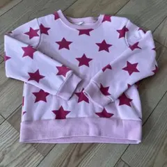 ピンク 星柄 長袖トレーナー　裏起毛