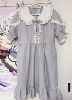 夢展望 コットンレースフリルワンピース ブルーグレー 膝上丈のサムネイル