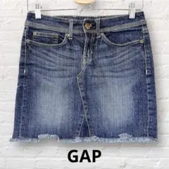 ギャップ GAP デニムミニスカート フリンジ ダメージ加工 インディゴ
