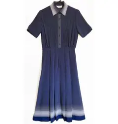 グラデドット柄 ネイビー半袖ワンピース 昭和レトロ 古着 ビンテージ 70s